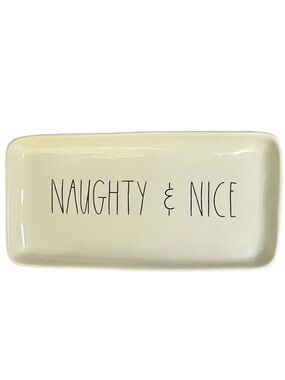 Rae Dunn Christmas Platter NAUGHTY & NICE White Black Long Letters NWT 2017 OG